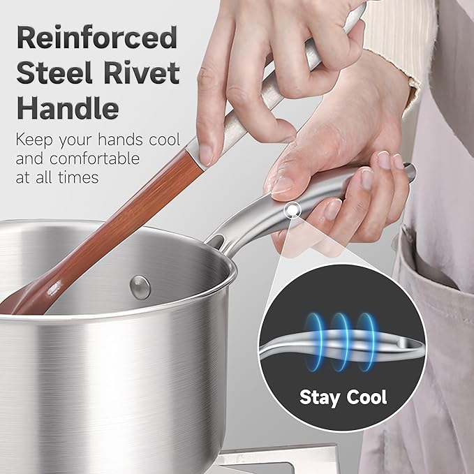 2.5 Quart Stainless Steel Saucepan with Glass Strainer Lid, Thicken Tri-ply Full Body, Multipurpose Sauce Pot with Two-Size Drainage Holes Lid, Perfect For Boiling Gravies, Pasta, Noodles