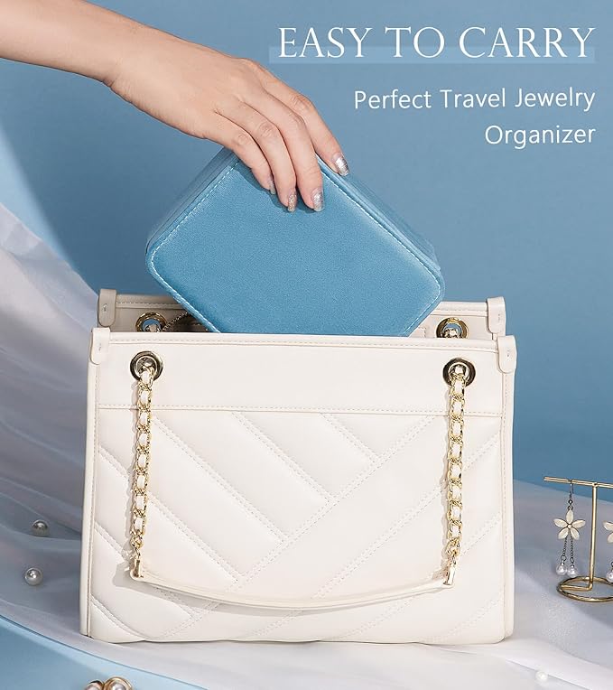 Homde Jewelry Box Small for Women: Ring Earring Organizer Storage for Dresser - Necklace Bracelets Holder with Multi Compartments(Light Blue)