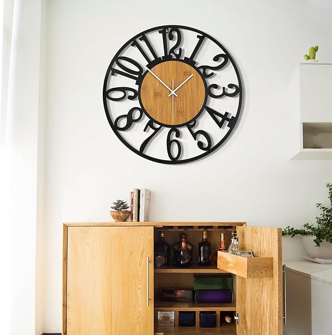 LEIKE Large Wall Clocks,Silent,Non Ticking,Battery Operated Rustic Round Modern Big Wood Wall Clock for Living Room, Bedroom,Kitchen,Farmhouse,Office,Home Decor