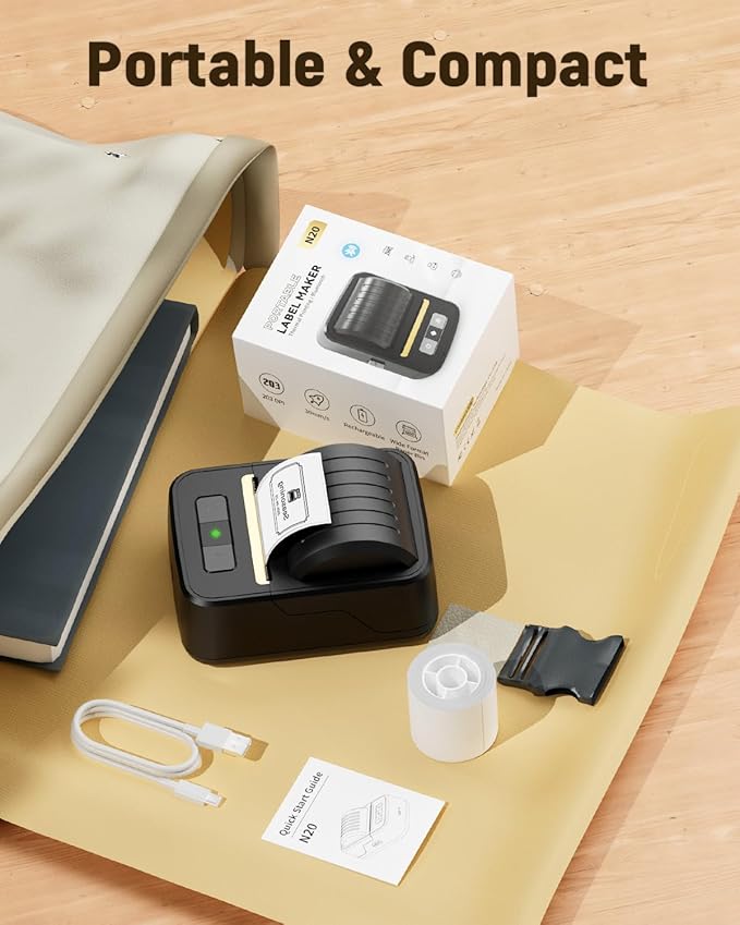 Label Maker Machine with Tape, Bluetooth Label Makers, Portable Thermal Label Printer Easy to Use for Small Business, Home, Office, School, Barcode, Address, Sticker Printer for Phone