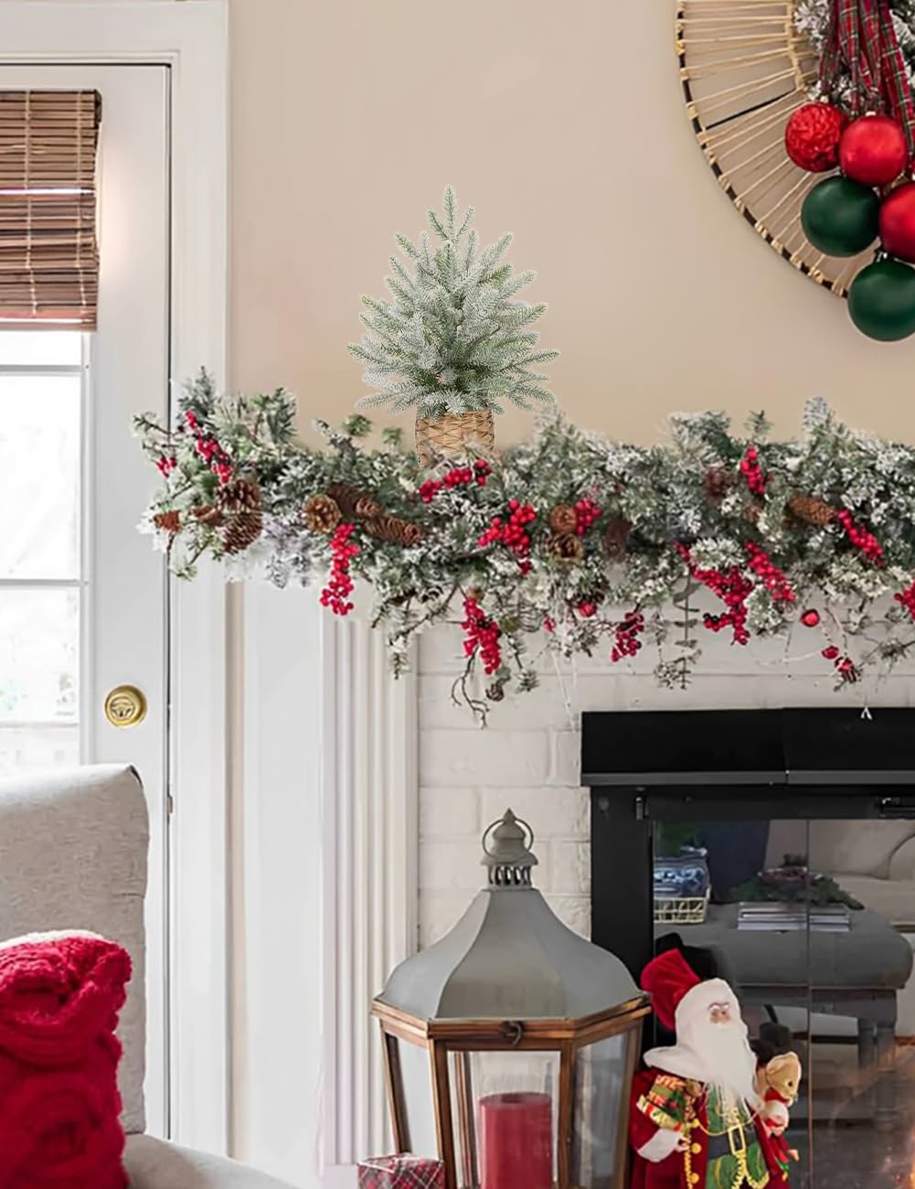 18" Christmas Centerpieces Small Christmas Tree Artifical Tabletop Christmas Tree Xmas Snow Frosted Fir Tree for Home Farmhouse Mantel Windowsill Desk Holiday Christmas Decorations