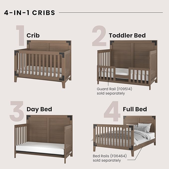 Child Craft Lucas 4-in-1 Convertible Crib, Baby Crib Converts to Day Bed, Toddler Bed and Full Size Bed, 3 Adjustable Mattress Positions, Non-Toxic, Baby Safe Finish (Dusty Heather)