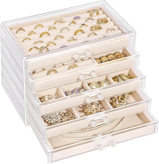 Homde Jewelry Box Acrylic for Home: Necklace Ring Organizer for Women in Vanity - Large Bracelet Earring Holder with Compartments