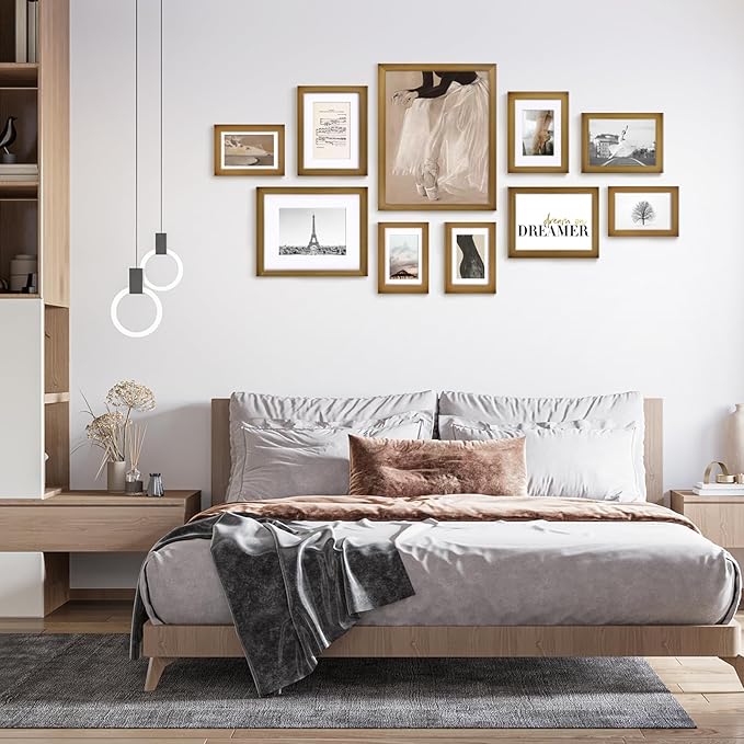 KINLINK 6x8 Picture Frame Brown, Solid Wood Frames with Acrylic Plexiglass for Pictures 4x6 with Mat or 6x8 without Mat, Tabletop and Wall Display Photo Frame, Set of 4