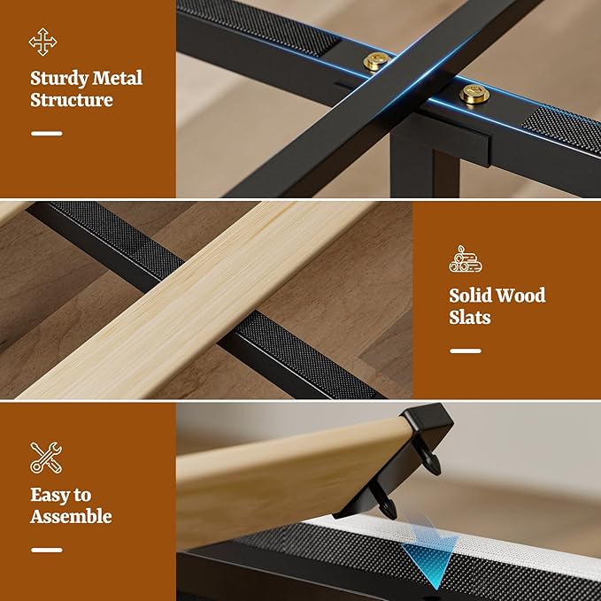 IKIFLY Twin XL Bed Frames with Hidden Storage Headboard & 4 Drawers, 49.2” Tall Upholstered Wingback Headboard with LED Lights and Charging Station, No Box Spring Needed, Solid Wood Slats, White