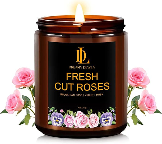 Fresh Cut Roses Candles, Fresh Cut Roses Scented Candle, Mother's Day Candle Gifts for Women, Soy Candles for Home Scented, 7oz 50 Hours Burn, Home Décor
