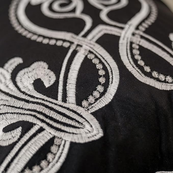 Aeckself European Floral Pillow Cover 18x18 Inch, Luxury Velvet Embroidered Decorative Throw Pillow Cover for Couch Bedroom Living Room, Black and White