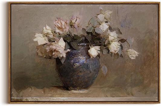 InSimSea Framed Flower Canvas Large Wall Art Prints Decor, Vintage Floral Rustic Decorations for Living Room, Farmhouse Wall Decor for Living Room Bedroom 20x30inch, Roses in Vase