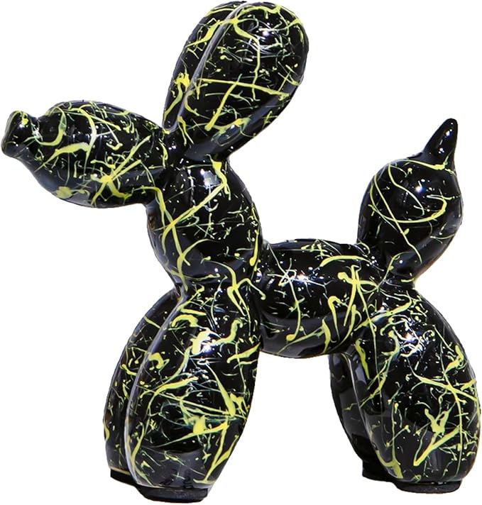 Creative Balloon Dog Statues Small Ceramic Animal Sculpture Modern Home Decor Living Room Desktop Decorations Bedroom Office Cabinet Ornament (Black-C)