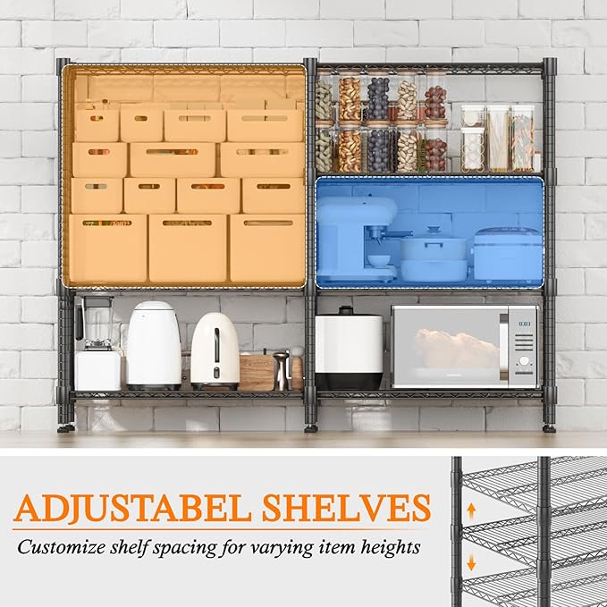 Homdox Heavy Duty Storage Shelves, 4 Tier Wire Shelving Unit, Adjustable Metal Shelves for Storage, Garage Rack Pantry Shelves Kitchen Shelving, 14"x60"x60", Black