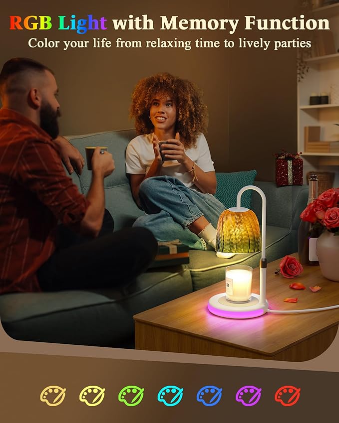Glocusent RGB Candle Warmer Lamp with Timer, Dimmable & 7 Colors, Height Adjustable, Christmas Birthday Gifts for Mom Women Her, Wax Melt Warmer for Jar Candles, House Warming, Room Home Office Decor
