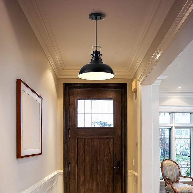 Industrial Pendant Light Fixture, Farmhouse Decor Adjustable Metal Hanging Lamp, Vintage Pendant Lighting for Kitchen Restaurant Dining Room Cafe, E26 Base Black (Black, 2 Pack)