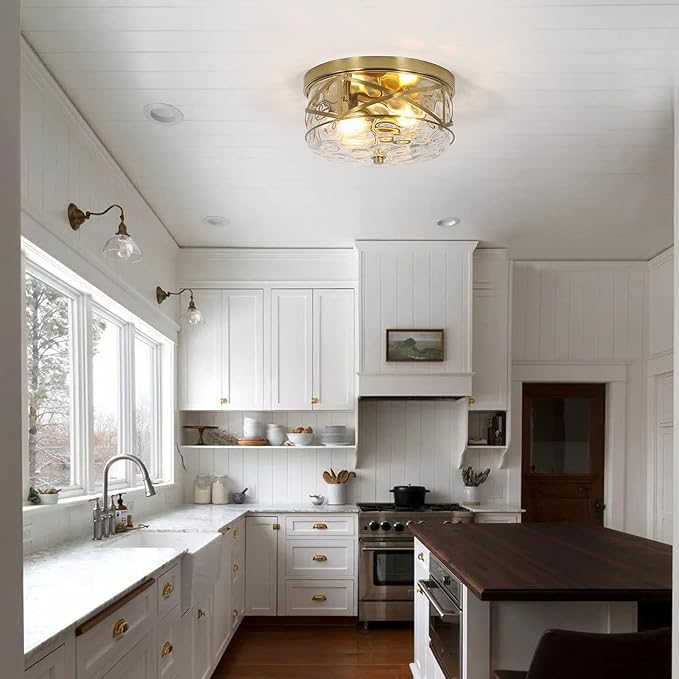 2-Light Flush Mount Ceiling Light Farmhouse Kitchen Island Ceiling Light with Bubble Glass Close to Ceiling Light Fixture for Living Room Bedroom Foyer Hallway