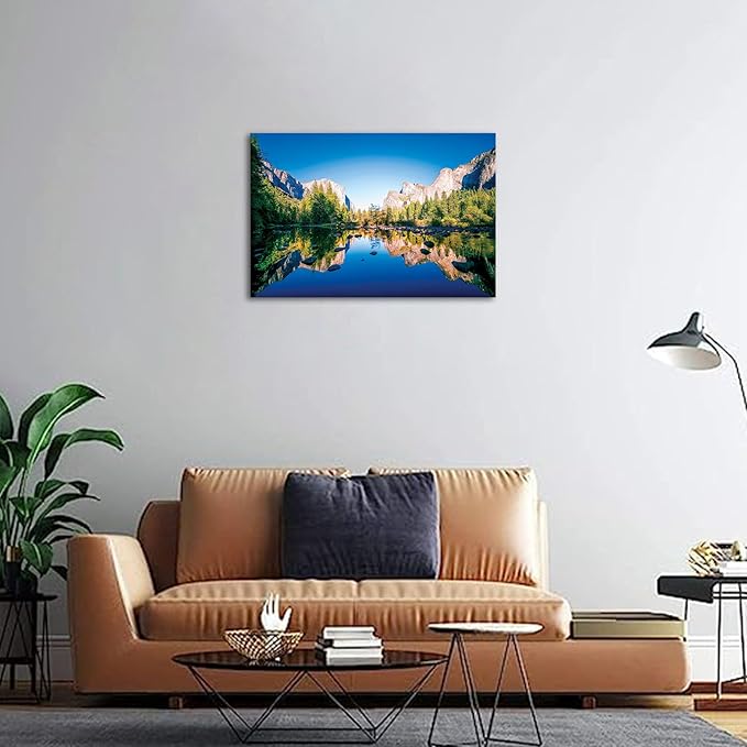 SKASNFAI Yosemite National Park Canvas Wall Art Forest Artwork Blue Lake Picture Prints Framed Home Decor for Bedroom Living Room (16x24 inch)