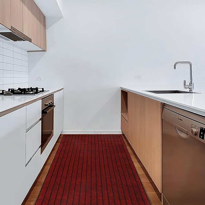 4' x 66' Runner Rugs with Rubber Backing, Indoor Outdoor Utility Carpet Runner Rugs, Stripe Red, Can Be Used as Aisle for The RV and Boat, Laundry Room and Balcony