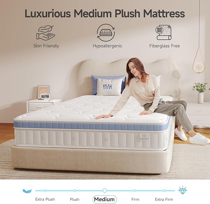 Yaak Twin Mattress 12 Inch, Hybrid Mattress in a Box Twin Size, Individual Pocket Spring Single Bed with Breathable Memory Foam, Pressure Relief, Medium Firm for Teenages and Kids