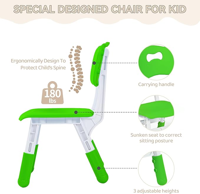 Kids Study Table and Chairs Set, Height Adjustable Toddler Table and Chair Set for Kids Ages 3-8, 31.5" L x 23.6" W Graffiti Desktop Plastic Children Art Table with 4 Seats