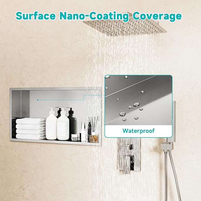 Stainless Steel Shower Niche 12" x 24" Recessed Wall Niche, No Tile Needed, Waterproof & Rustproof Bathroom Storage Shelf (Brushed Nickel)