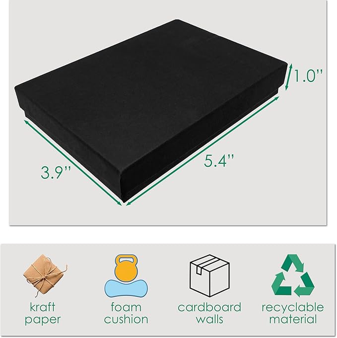 TheDisplayGuys - 12-Pack Cardboard Kraft Paper Jewelry Gift Boxes w. Velvet Padding - Earrings/Ring/Necklace - Matte Black - #53 (5.4" x 3.9" x 1.0")