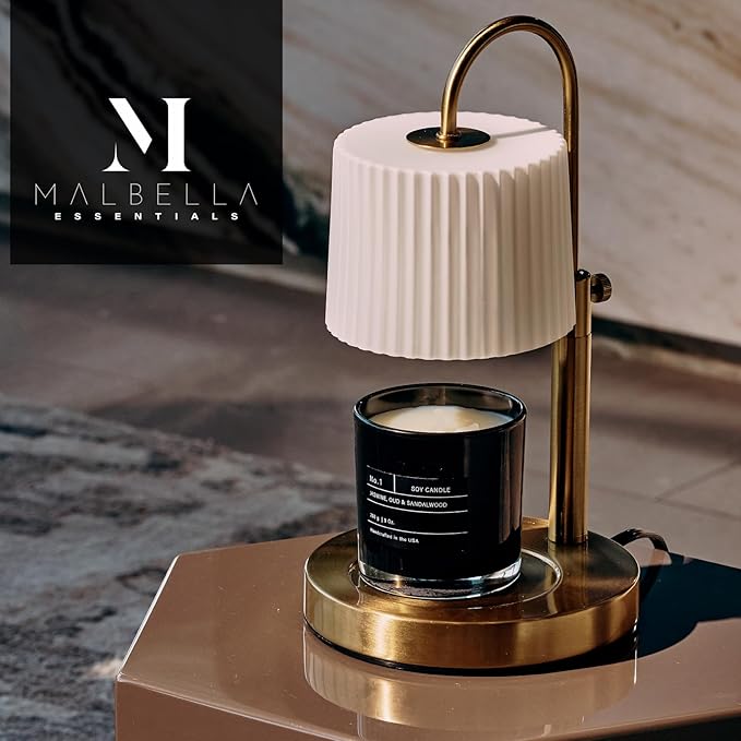 Dimmable Glass Candle Warmer Lamp with Timer - Adjustable Height Candle Lamp Warmer with Timer (8H/4H/2H) - Wax Melter - Ideal Gift, fits Various Size Scented Candles - 02 Bulb - (Gold Metal)