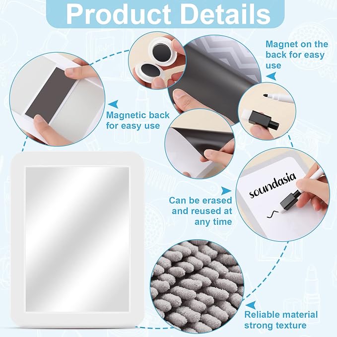 Locker Accessories Kit Back to School Essentials Include Magnetic Wallpaper Mirror Locker Carpet Whiteboard with Dry Erase Marker and Locker Organizer Supplies for Girls School Office (Gray, White)