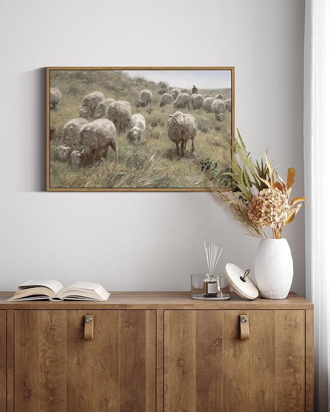 InSimSea Framed Canvas Wall Art, Sheep on the Dunes Wall Pictures, Farmhouse Decor, Large Wall Art for Living Room, Bathroom, Bedroom, Office, 16"x24"