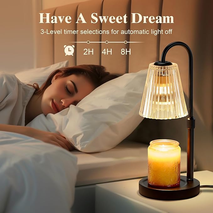 Briever Electric Candle Warmer Lamp with Timer Dimmer, Adjustable Height Wax Melter Warmer for Jar Candles, House Warming Gifts for New Home Decor, Birthday Gifts for Women, Black Wooden Base