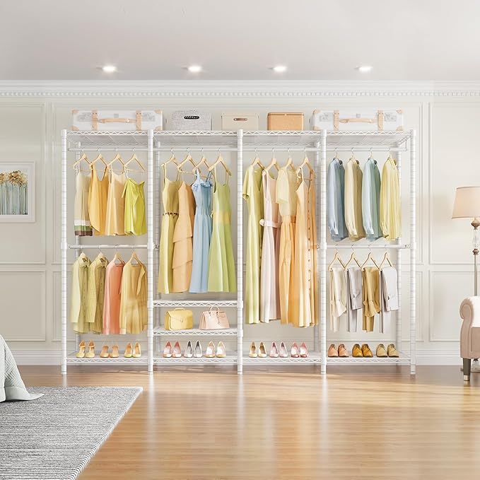 VIPEK V40 Plus Extra Large Clothes Rack Heavy Duty Clothing Rack for Hanging Clothes, Multi-Functional Closet Organizer System Freestanding Wardrobe Closet for Bedroom, Max Load 1300lbs, White