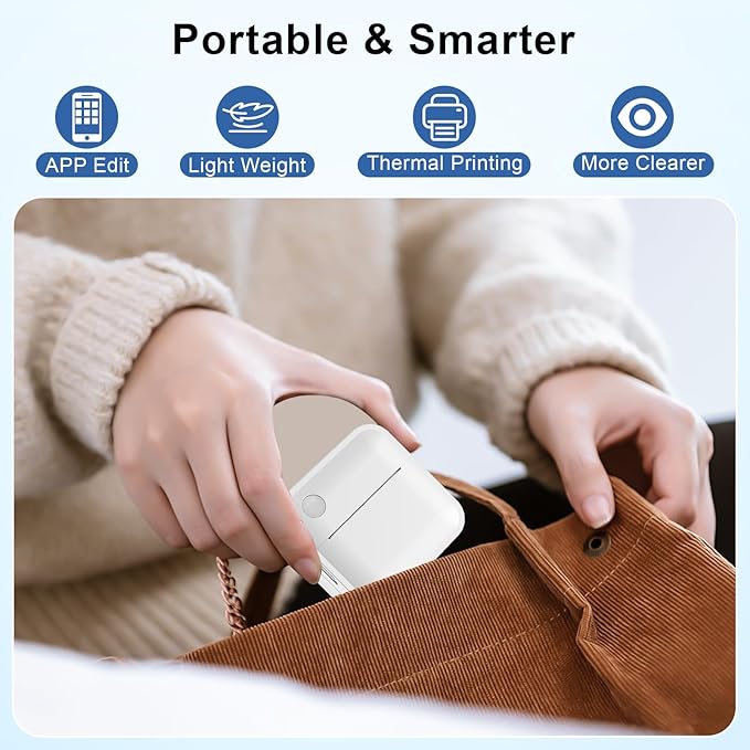 Label Maker Machine with Tape - Thermal Label Printer Bluetooth Label Maker Machine, Mini Printer Sticker Maker for Home, Kitchen, School, Office Organization (White)