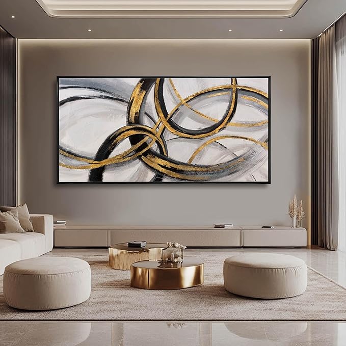 Large Framed Canvas Wall Art Gold Foil Prints Art Abstract Wall Pictures for Bedroom Dining Room Black Line Art 29"x 58" Gallery Wall Decor