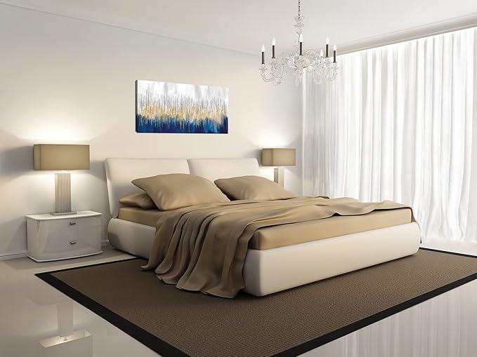 XXMWallArt FC3162 Abstract Wall Art Gold and Blue Canvas painting Artwork Painting Print for Living Room Bedroom Kitchen Home and Office Wall Decor