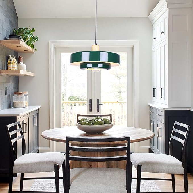 Plug in Pendant Light Green Modern Pendant Lamp E26 Vintage Hanging Light Fixture with 14ft Cord On/Off Switch for for Dining Room Bedroom Living Room Kitchen Island