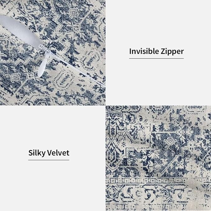 Boho Pillow Covers 20x20 Set of 2, White Navy Blue Carpet Pattern Outdoor Decorative Throw Pillows Ethnic Rustic Farmhouse Cushion Cases Linen Gifts for Couch Sofa Decor