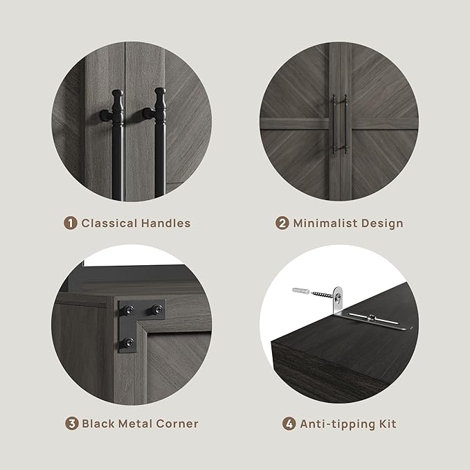 SICOTAS Tall Bookshelf with Storage Cabinet - Modern Book Shelf with Doors and Shelves, 5 Tier Bookcase with Metal Frame Industrial Large Book Case for Home Office, Living Room, 75 Inch, Ash Gray