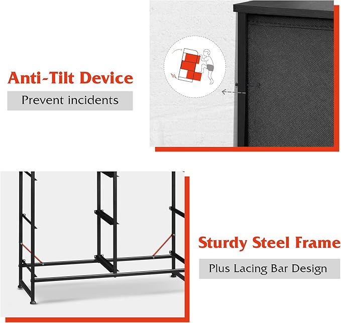 WLIVE Black Dresser for Bedroom, 6 Drawer Double Dresser, Fabric Storage Tower with Fabric Bins, Chest of Drawers for Closet, Living Room, Hallway