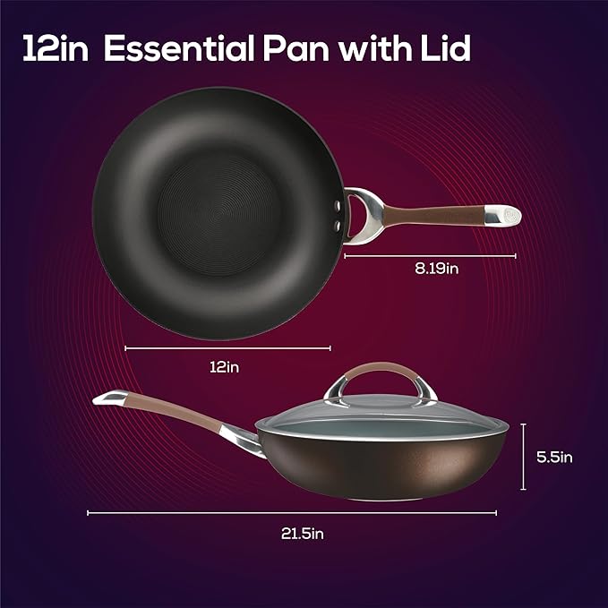 Circulon Symmetry Hard Anodized Nonstick Wok/Stir Fry Pan with Lid, 12", Chocolate