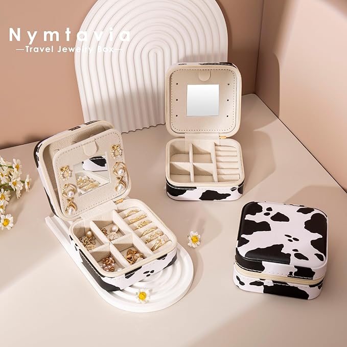 Cow Print Trave Jewelry Case, Animal Print Jewelry Box for Women Girl, Trinket Box Organizer, Adorable Birthday Gradution Gift