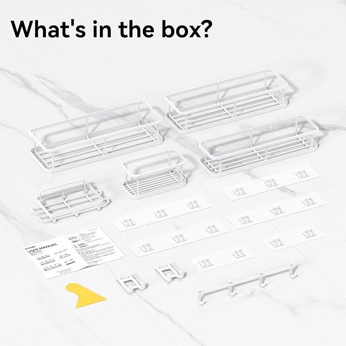 YASONIC Shower Caddy, 6 Pack Large Capacity shower organizer with Soap Holder and 12 Hooks, Rustproof Shower Shelves for Inside Shower, No Drilling&Sleek Bathroom Organizers and Storage White
