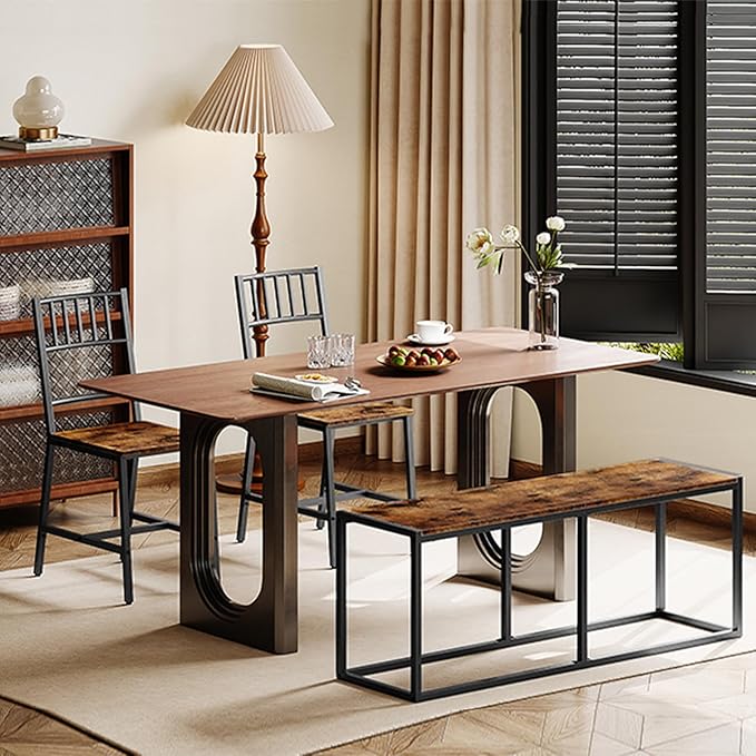 HOOBRO Dining Bench, 47.2 Inch Dining Table Bench, Industrial Style Kitchen Bench, Steel Frame, Easy to Assemble, for Kitchen, Dining Room, Rustic Brown and Black BF12CD01