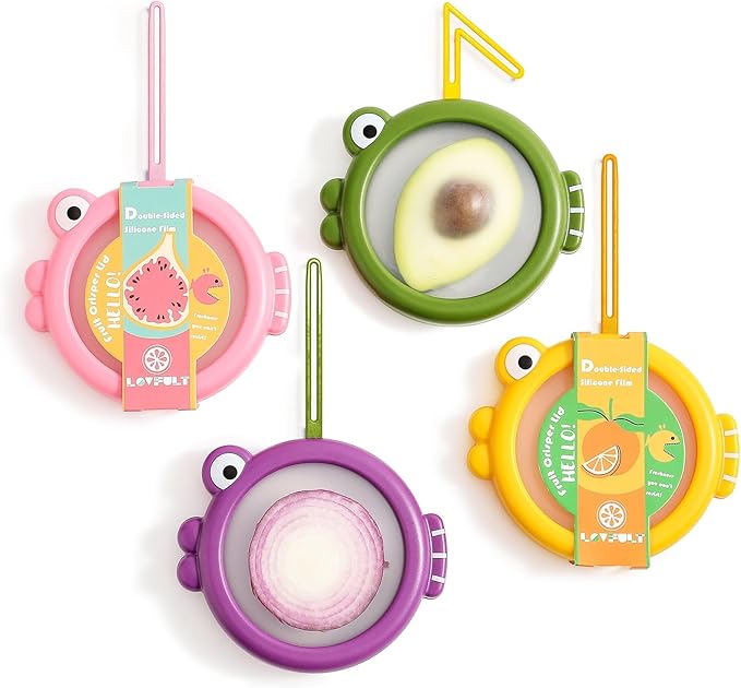 Avocado & Onion Saver – 4-Pack Reusable Food Storage Containers for Fridge – Fish-Shaped Keepers for Tomato, Garlic, Lemon – Help Reduce Food Waste