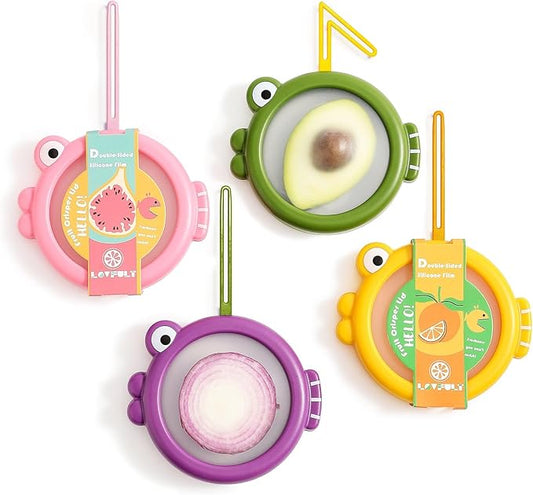 Avocado & Onion Saver – 4-Pack Reusable Food Storage Containers for Fridge – Fish-Shaped Keepers for Tomato, Garlic, Lemon – Help Reduce Food Waste