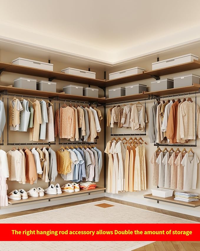 Closet Rods for Hanging Clothes 32'' Black Stepless height adjustment Heavy Duty Closet Rod for Optimize closet storage and organizing space