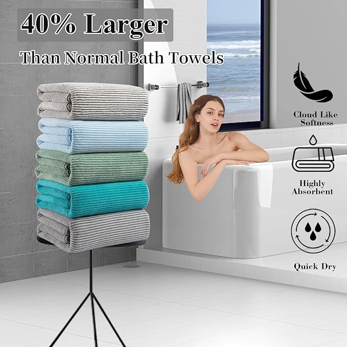 8-Piece Premium Towel Set for Bathroom|2 Oversized Large Bath Sheet,2 Hand Towels,4 Washcloths|Soft Cozy Highly Absorbent Fast Dry Microfiber Shower Towel Set for Hotel Bathroom Essentials,Turquoise