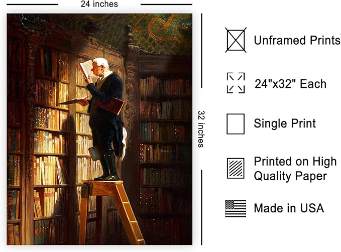 Poster Master Vintage The Bookworm Print - Retro Reading Book Print - Book Lover Art - Library Painting Wall Design - Librarian Art - Great Living Room or Office Wall Decor - 24x32 Unframed Wall Art
