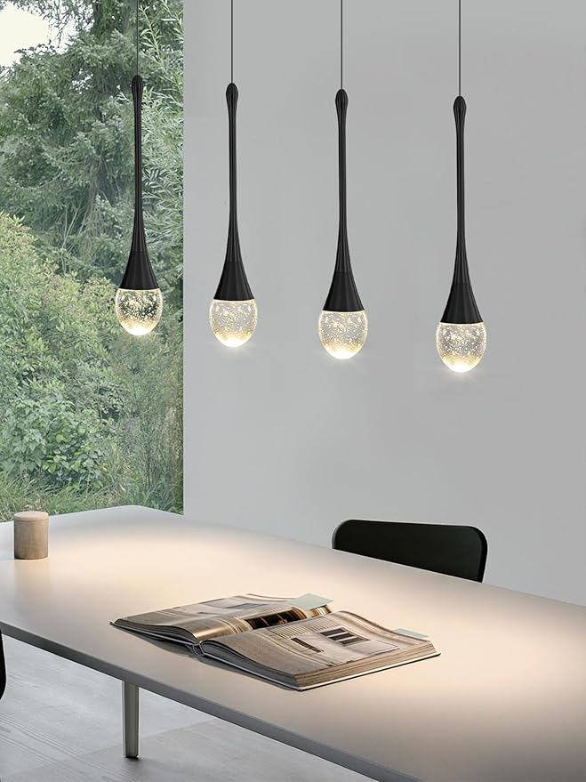 Dining Room Light Fixture 4-Light Black Kitchen Island Lighting Industrial Linear Crystal Chandeliers for Dining Room Pendant Light Fixture for Living Room Hallway Bedroom