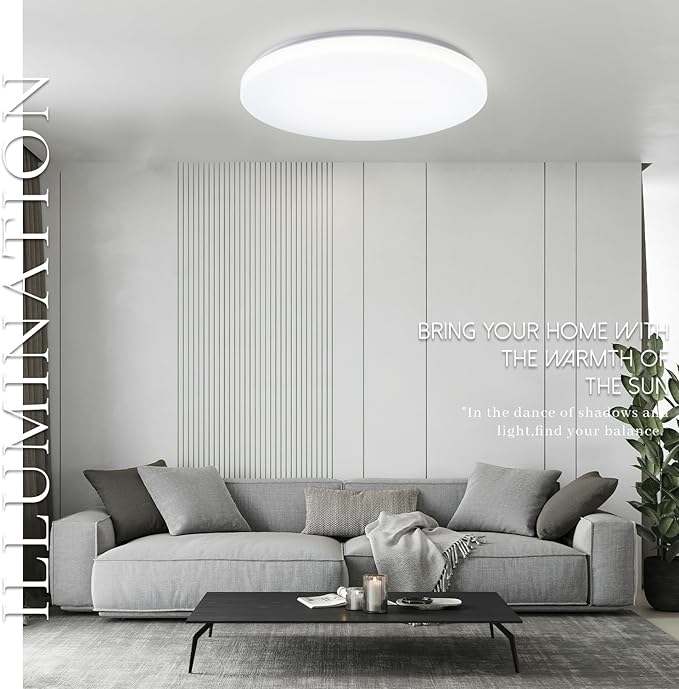 Hamilyeah 20 inch Ceiling Light Flush Mount 48W, Dimmable LED Ceiling Light Fixture, Simple Close to Ceiling Light 5CCT for Living Room, Dining Room, Bedroom, Hotel, Office