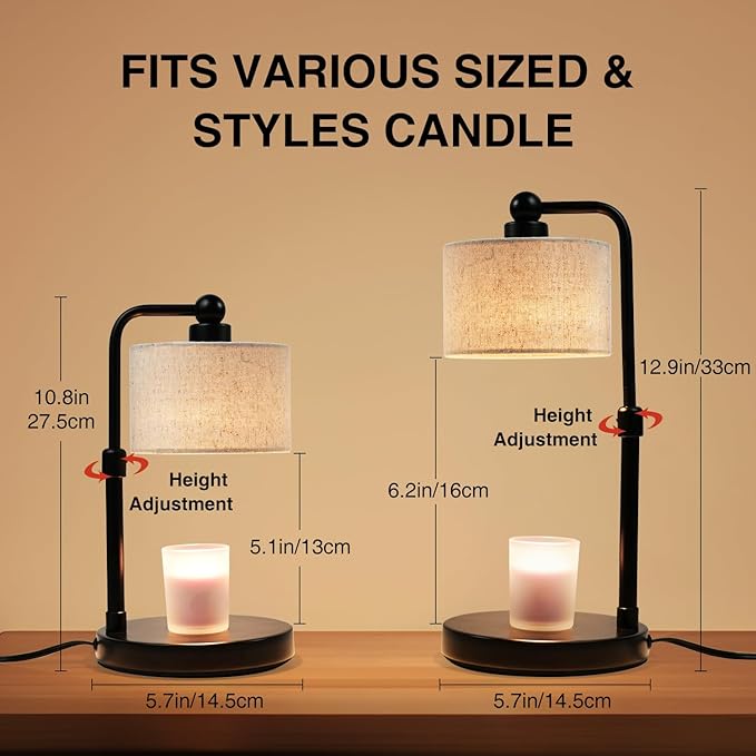 Candle Warmer Lamp with Timer, Dimmable Candle Wax Warmer, Height Adjustable Electric Candle Lamp Warmer with 2 Bulbs, Birthday Gifts for Women Her, Mom Gifts Idea, Vintage Home Decor for Bedroom