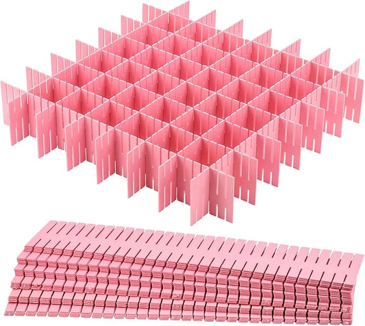 acDesign 40Pcs Grid Drawer Dividers, Adjustable Drawer Organizer for Socks, Underwear, Lingerie, Makeup, Bedroom Office Kitchen Storage (Pink)