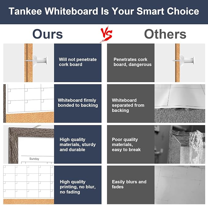 Calendar Whiteboard for Wall, 17x13 Inches Dry Erase Calendar Cork Board Combo, Magnetic White Board with Wood Framed, Hanging Dry Erase Board for Home Kitchen Office Planner Memo