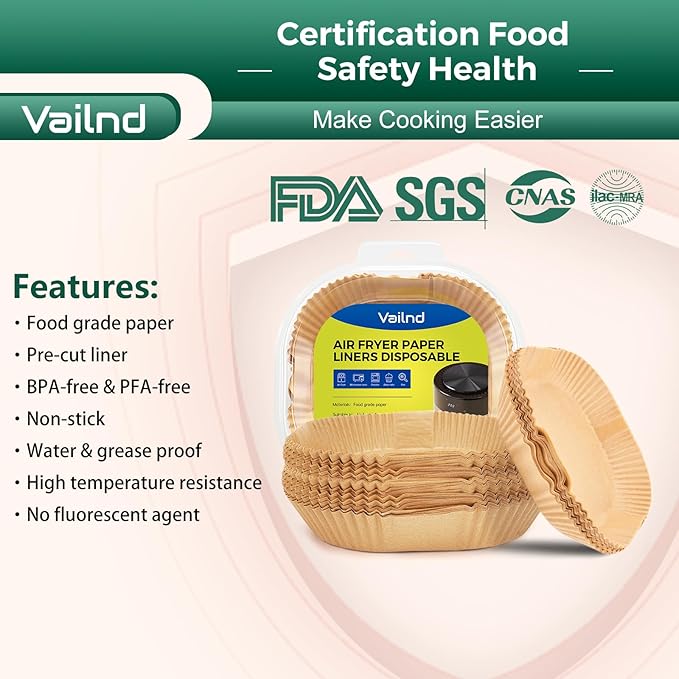 Air Fryer Paper Liners, 200pcs Air Fryer Liners Disposable, 8" Square Baking Liner for 5-8 qt Airfryer Basket, Non-stick and Oil Proof Parchment Paper for Oven, Pans & Baking